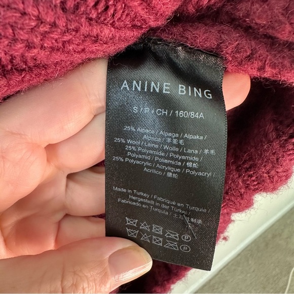 ANINE BING Sydney Crew Signature Sweater In burgundy SZ S - Picture 7 of 9